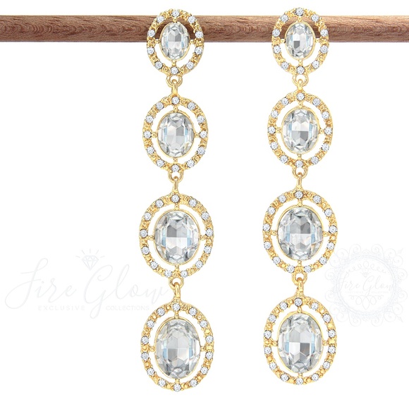 Fire Glow Jewelry - Gold Tiered Gem and Stud Dangling Earrings
